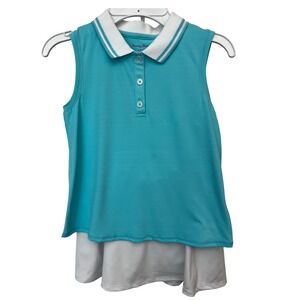 Tommy‎ Bahama Active Girls Turquoise Sleeveless Polo Skirt Set Size 7-8 w/Visor